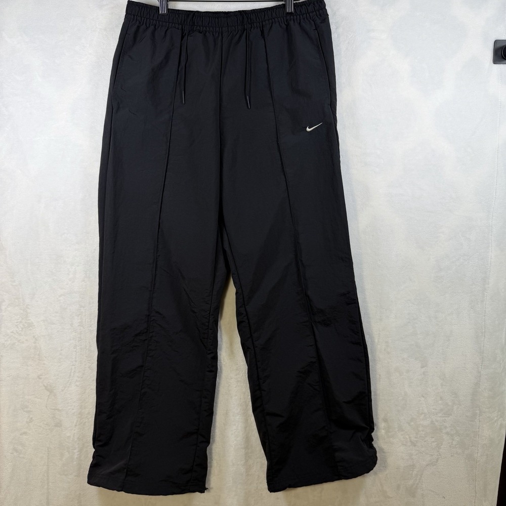 Nike Track Pants Black Windbreaker Lined Baggy Wide Leg Mens Large FQ3588-010